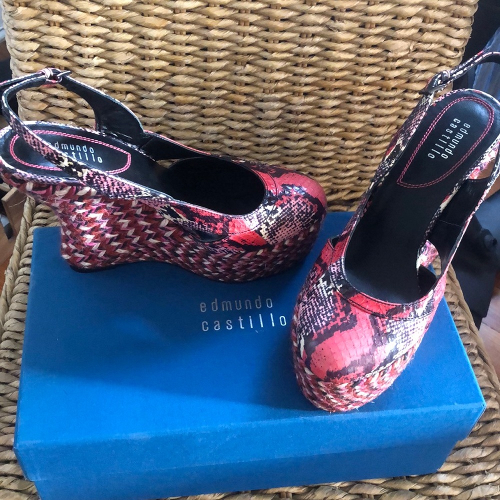 New! Edmundo Castillo Rosalin snake skin and rope high heel stunning heels!